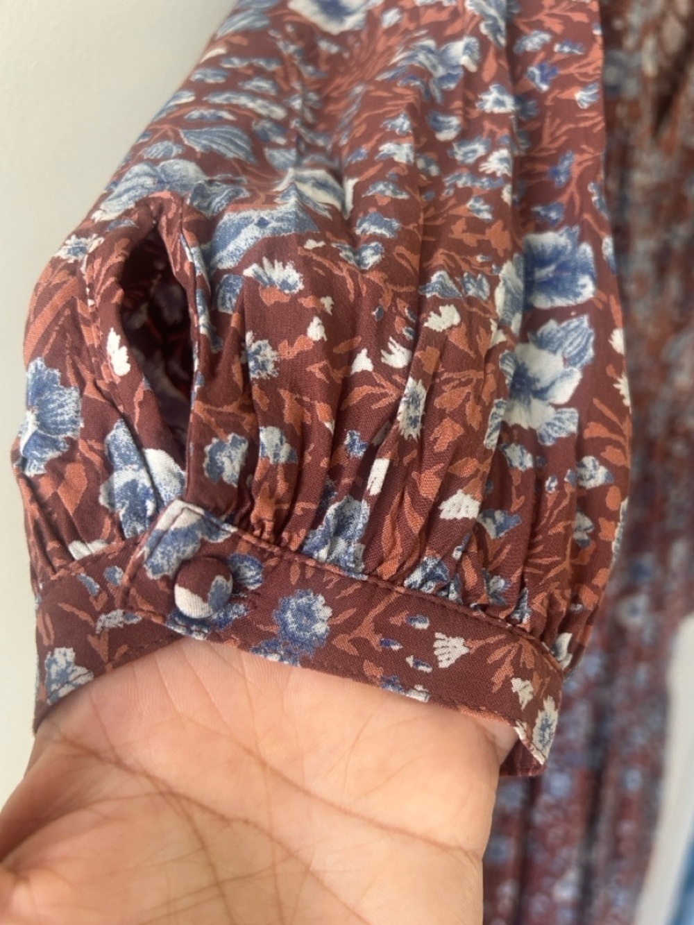 Madewell Brown Floral V-Neck Tiered Maxi Dress with Blue Accents - Picture 8 of 12
